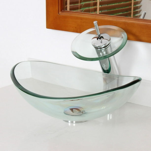 Oval Clear Tempered Glass Bathroom Vessel Sink Bowl without
