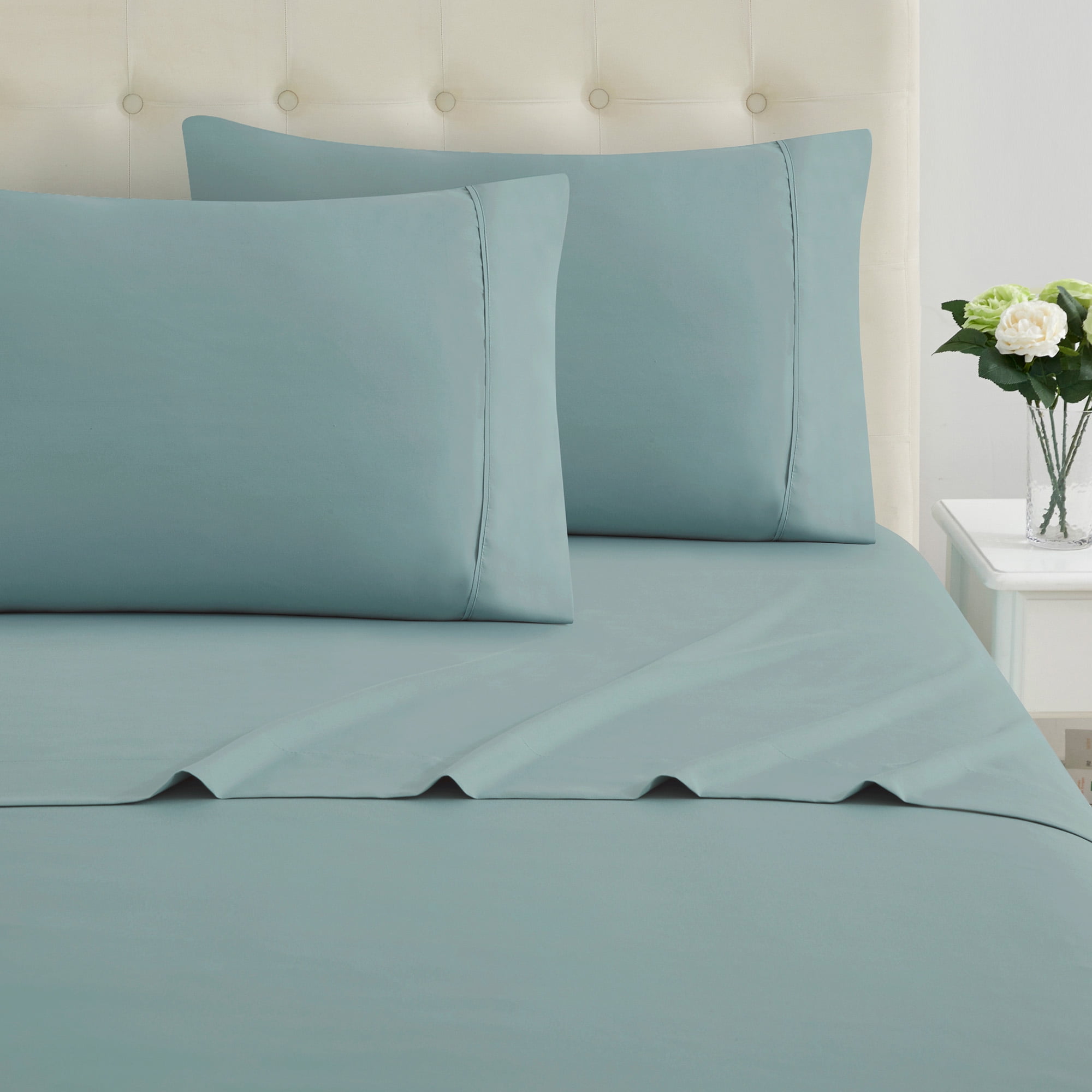 Sweet Home Collection 100% Combed Cotton Percale Sheet Set Made in Egypt 400 TC Misty Blue King