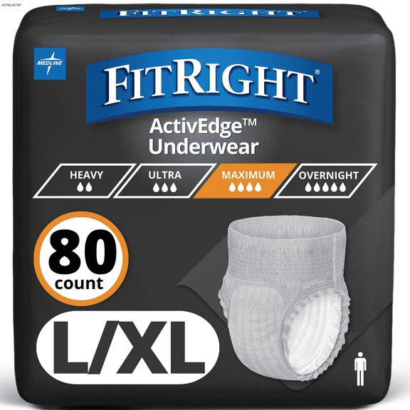 FitRight Incontinence Underwear for Men, Adult Diapers, Ultra Absorbent, Large/XL, 40in to 56in, 80 Count