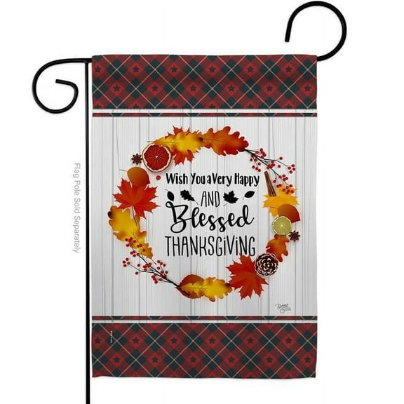 Breeze Decor G163085-BO Blessed Thanksgiving Garden Flag Fall 13 x 18.5 in. Double-Sided Decorative Vertical Flags for House Decoration Banner Yard Gift