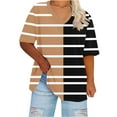 thumbnail image 2 of QUNYINEY V Neck Shirts for Women Trendy Striped Short Sleeve Casual Tops Loose Pullover Plus Size Colorblock T-Shirts, 2 of 4