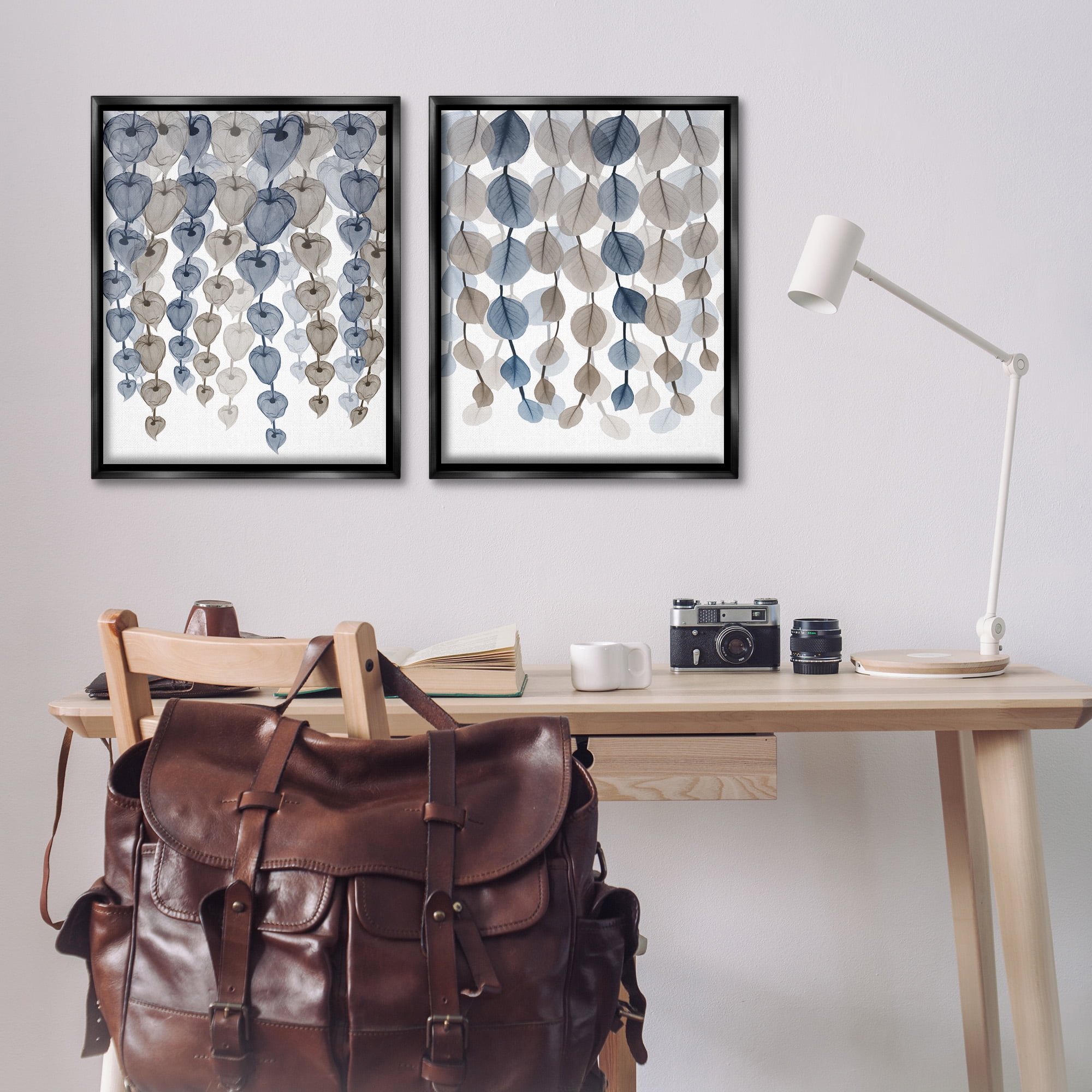 Stupell Industries Falling Vines Neutral Leaves Abstract Painting Black Floater Framed Canvas Art Print Wall Art, 25 x 31, Set of 2