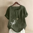 thumbnail image 1 of Lydiaunistar Women's Plus Size Spring Tops Casual Printed Short Sleeve Button-Up Blouse T-Shirt, Soft Polyester Round Neck Comfy Daily Wear Army Green, 1 of 4
