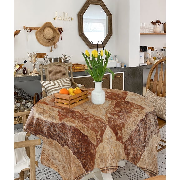 Beige Boho Tablecloth Square Table Cloth 54x54, Waterproof Tablecloth Outdoor Table Cloth, Ethnic Modern Geometric Abstract Art Western Washable Table Cover for Kitchen Dining Party