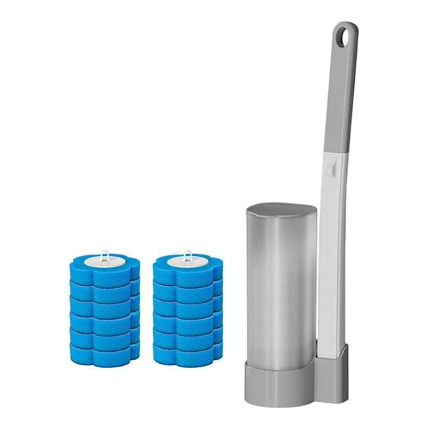 Juego de cepillo de inodoro, varilla para inodoro, limpiador de inodoro doméstico, mango largo, para pared Gris 12 cabezas azules