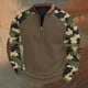 thumbnail image 1 of Blusas y camisas de manga larga con cuello redondo para hombre, talla grande, media cremallera, cuello redondo, estampado vintage de camuflaje, blusa de poliéster de manga larga para hombre, 1 of 4