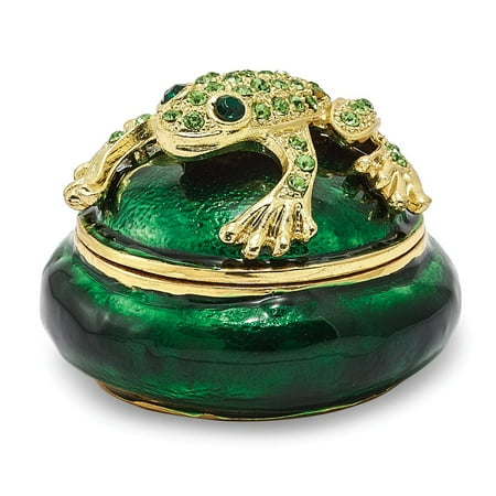 Bejeweled Frog - Bejeweled Pewter Enamel Frog on Trinket Box