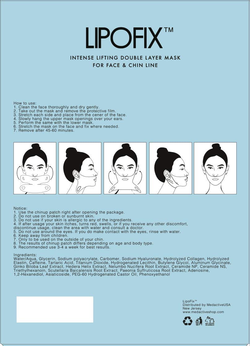 Lipofix. Double Chin Contouring Face Toning - Jawline  Shaper Collagen Mask. 5PC
