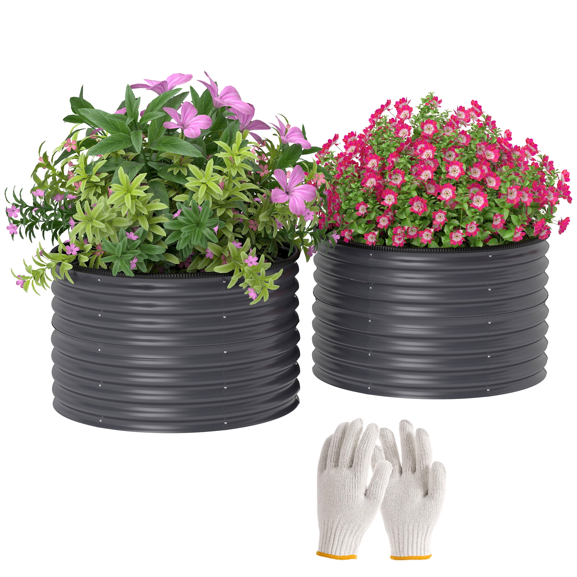 Outsunny Galvanized Raised Garden Bed, Set of 2 Planter Box with Safety Edging, Easy-to-assemble, Dark Gray