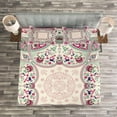 thumbnail image 3 of Ambesonne Geometric Quilted Bedspread Set 3 Pcs, Ornamental Square, King Size, Pale Green Navy Blue, 3 of 3