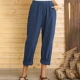 thumbnail image 2 of Capri Leggings for Women Women Summer Pants Casual Pure Color Elastic Waist Linen Pockets Ankle Pants, 2 of 9
