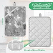 2 Pack Pot Holders for Kitchen Heat Resistant Hot Pads Sets for Cooking Baking Silver Metal Flower Pattern