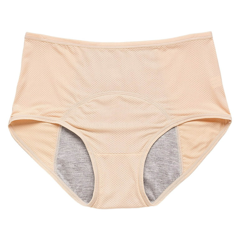 PERZOE Panties Lady Panties Elastic High Waist Solid Color Sweat Absorption  Moisture Wicking Anti-septic Menstrual Period Anti-leak Plus Size  Underpants for Daily Wear 