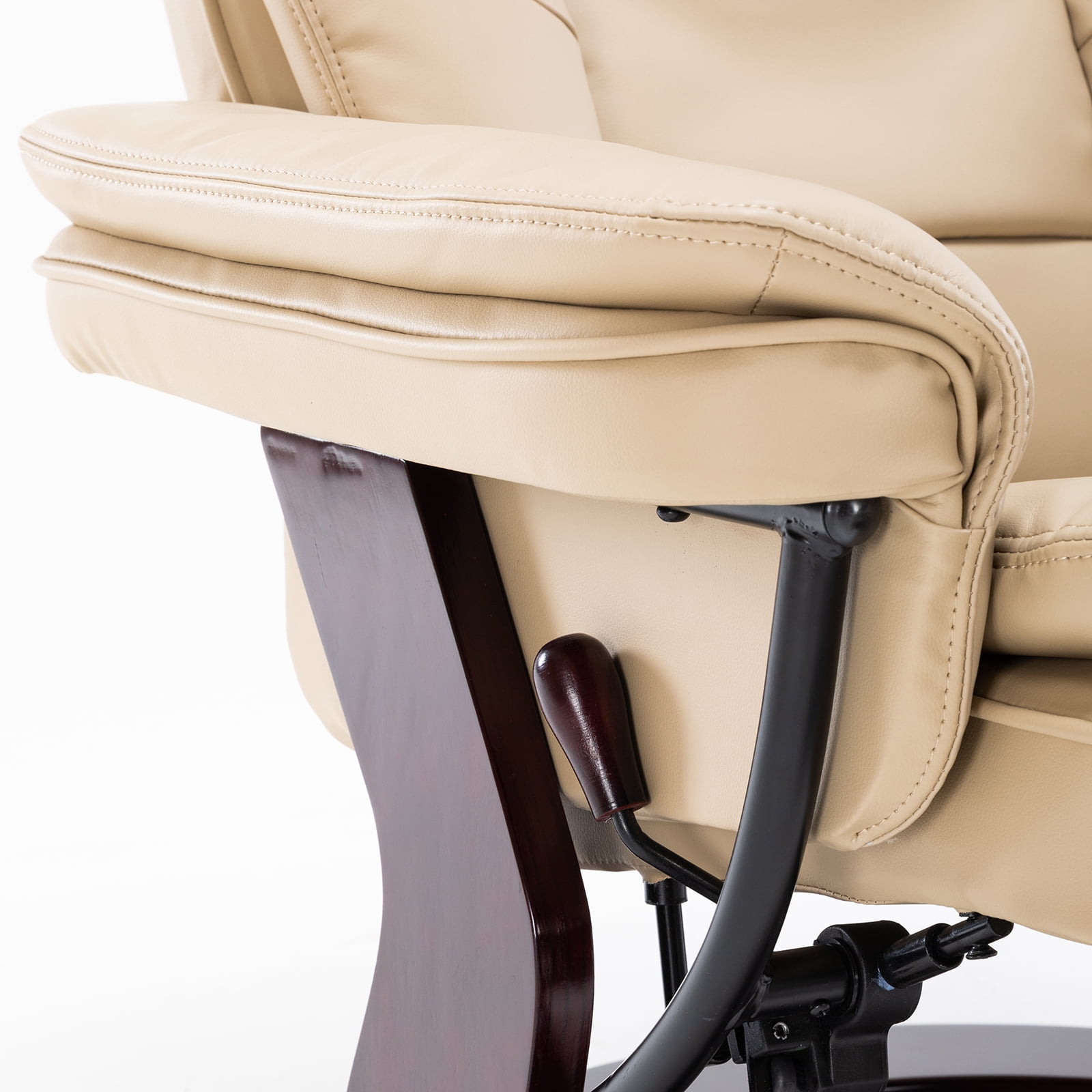 32'' Wide Manual Swivel Standard Recliner with Ottoman,Faux Leather,Beige