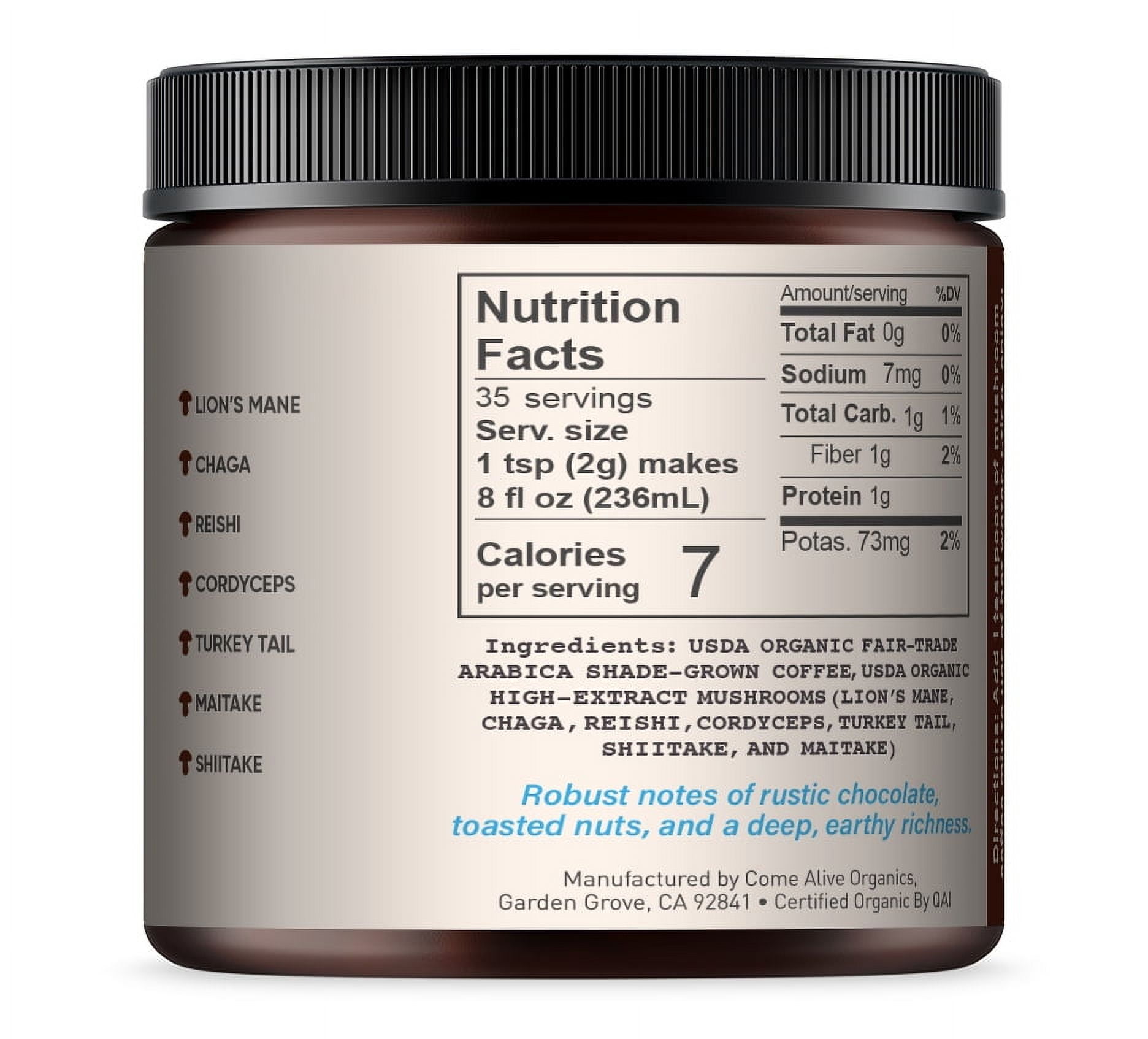 La Republica Organic Mushroom Coffee, 2.5 oz, 35 Servings, with 7 Superfood Mushrooms.