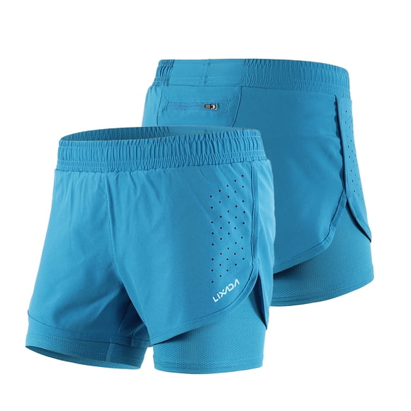 Shorts deportivos Shorts para correr 2 en 1 para mujer Secado rápido Ejercicio de entrenamiento activo transpirable Pantalones cortos para trotar con forro más largo