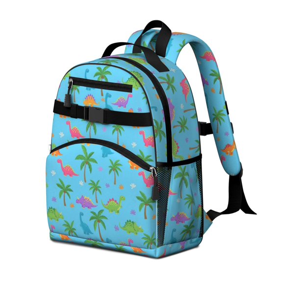 Light Blue Dinosaur Palm Pattern Cute School Backpack Bag for School with Padded Back and Adjustable Shoulder Straps 15.25"x11.5"x5.25"