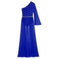 thumbnail image 5 of Hansber Women's One Shoulder Lyrical Dance Dress Flared Sleeve Leotard Dress Contemporary Dancewear Blue XXL, 5 of 7