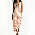 thumbnail image 4 of Eawtki Women's V Neck Sleeveless Maxi Dress Vertical Stripes Loose Fit Casual Summer Linen Blend Beach Cover Up Dress, 4 of 7