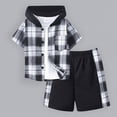 thumbnail image 2 of Boys Clothes Shorts Sets Plaid Short Sleeve Hooded Button And Jogger Shorts For Kids Summer Outfits Black 5-6 Years, 2 of 8