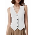 thumbnail image 3 of Women's Button Down Vest Tops Knit Neck Sleeveless Business Outfit Top for Casual Milky White XL, 3 of 9