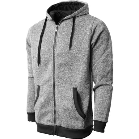 Mens Marled Zip Up Hoodie Jacket Textured Brushed Fleece Soft Lightweight Sweater