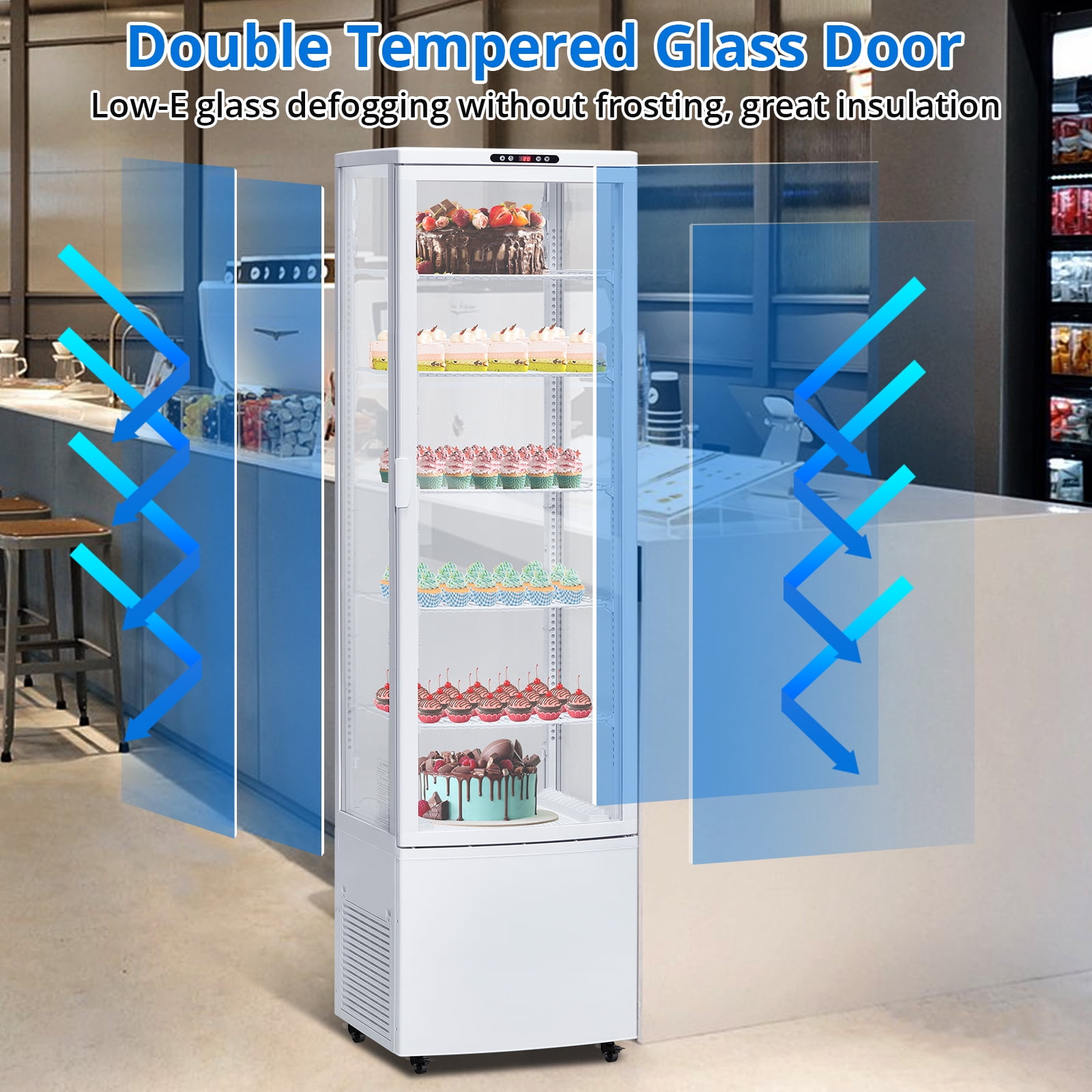 Yesurprise 308L Commercial Cake Display Refrigerator Single-Door Merchandiser with Universal wheel LED LightingCountertop/Floor Refrigerator