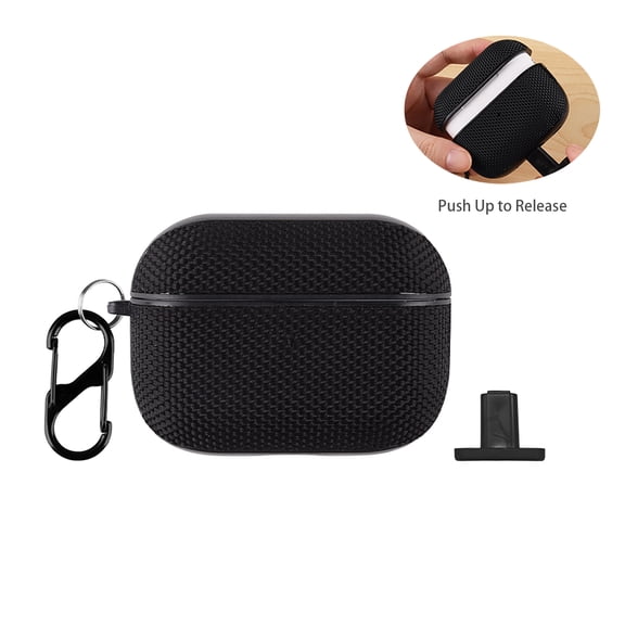 For Airpods Pro 3rd Generation Case 2025, Split-Type Shock-Absorbing Protective Shell, Non-Slip Nylon Fabric Cover with Carabiner for Women Men, Black