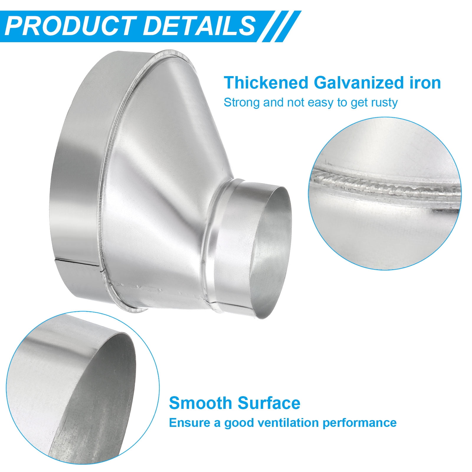 Uxcell 8" to 4" Eccentric Duct Reducer, 1Pc Galvanized Iron Ducting Connector Round Air Duct Adapter Pipe Fitting