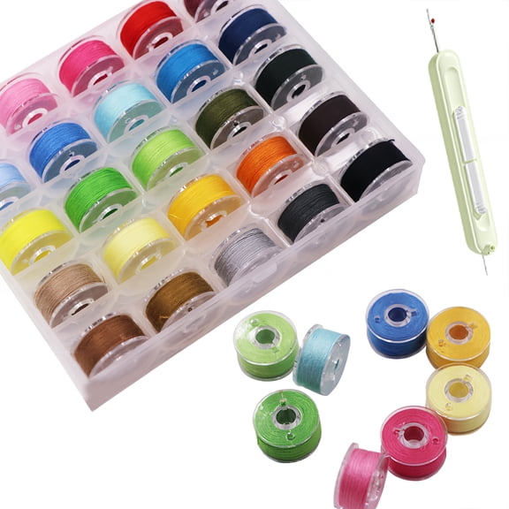 36 Pcs Bobbins and Sewing Threads Prewound Bobbin Thread with Storage Plastic Case Assorted Colors Sewing Thread .One needle threader is included