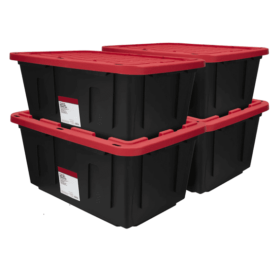 27 Gallon Storage Bins 4 Pack - Large Plastic Storage Containers with Lids - Stackable Organizer Totes for Home, Garage, Closet - Black & Red
