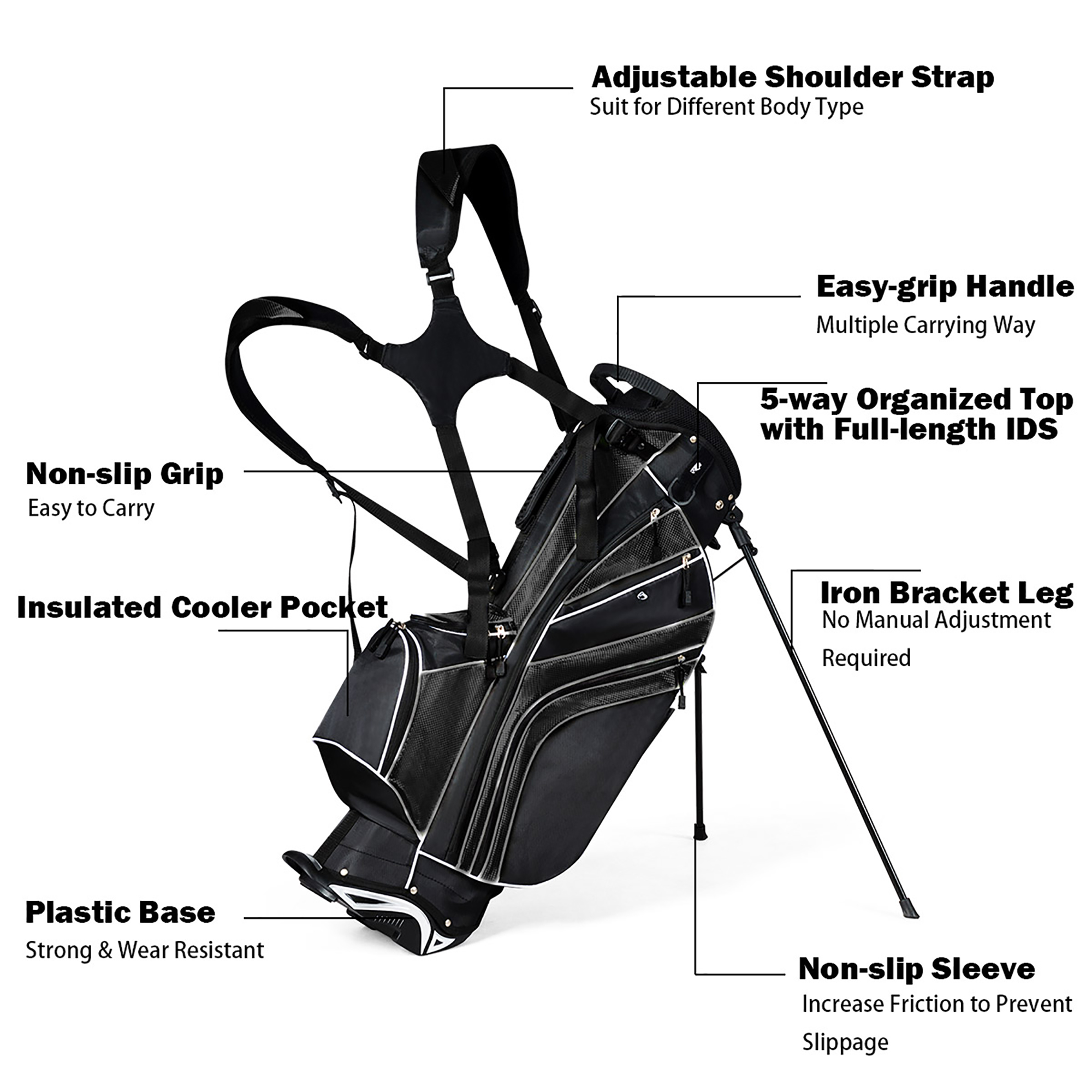 Costway Golf Stand Bag 6-Way Divider Black photo 6
