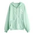 thumbnail image 3 of Women's Dandelion Print Drawstring Pocket Zip Up Hoodie Sweatshirt, Fleece Lined Oversized Winter Fall Jacket Coat for Casual Daily Wear, Outdoor Activities and Y2K Street Fashion Light Green S, 3 of 4
