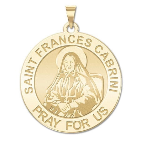 Saint Frances Cabrini Round Religious Medal - 1 Inch Size of a Quarter - Solid 14K Yellow Gold