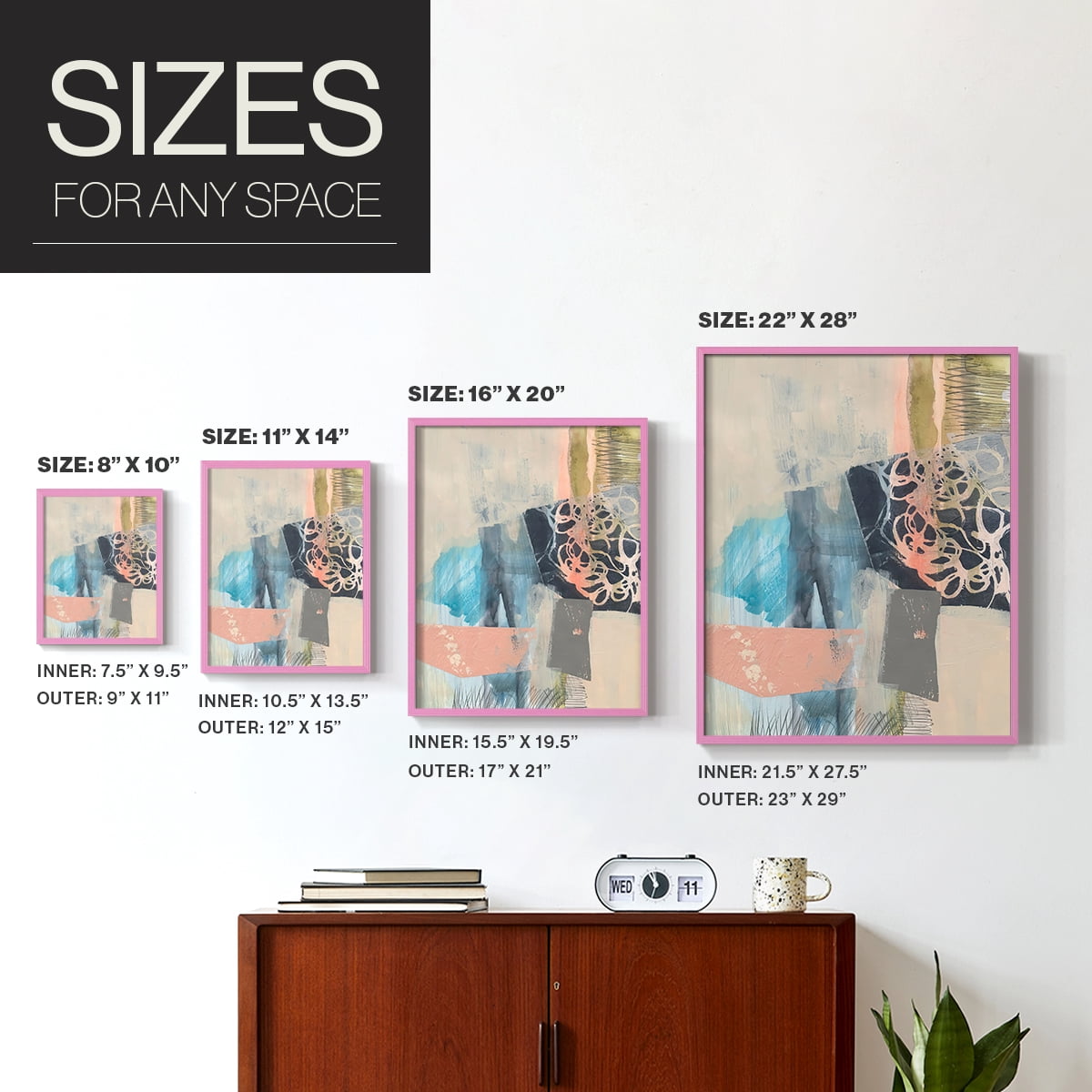Reductive I in Pink Solid Wood 11 x 14 Framed Print
