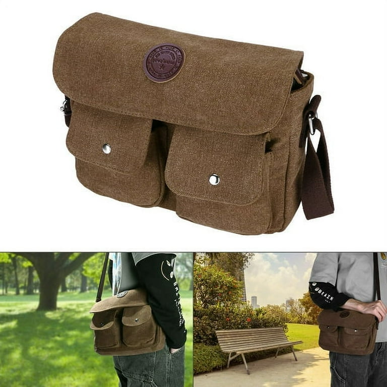 Men s CrossBody Bag Canvas Vintage Messenger Hiking Shoulder Book School Satchel Brown