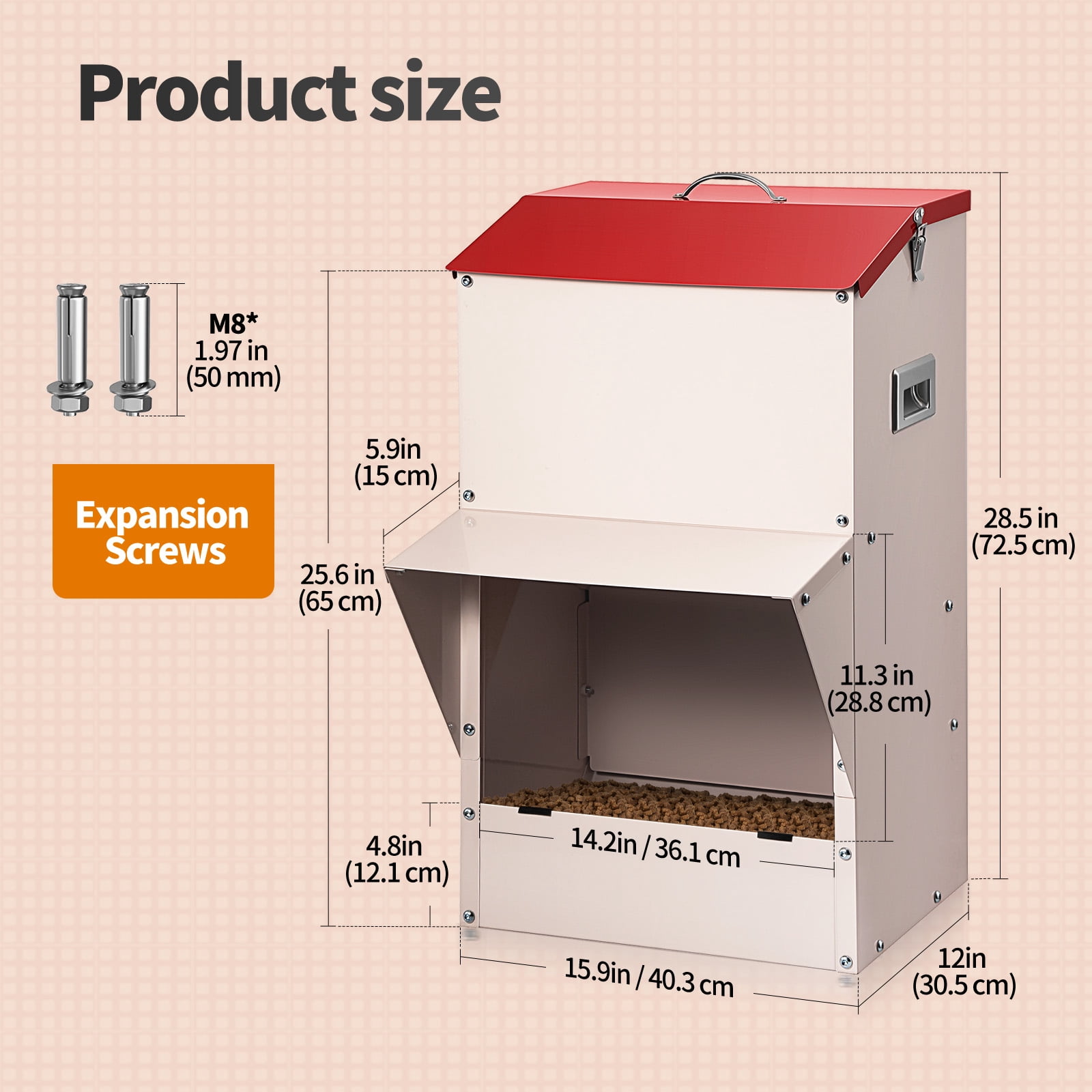 SHZOND Automatic Dog Feeder Large Breed Outdoor & Indoor Galvanized Dog Food Dispenser,50lbs Wall Mountable Gravity Pet Food Station Auto Feeder Self Feeding for Puppy, Dog, Cat