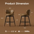 thumbnail image 3 of HomeZeer Bar Stools Set of 2, 26" Counter Height 360° Swivel with Low Back, PU Leather Upholstered Round Seat, 300lb Capacity Metal Legs for Kitchen Island, Dining& Bar, Brown, 3 of 9