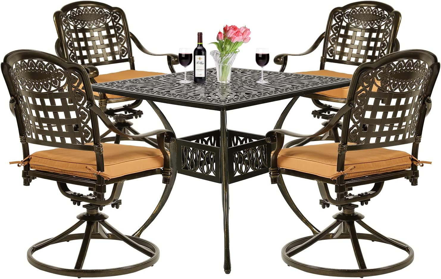 VIVIJASON 5Piece Outdoor Patio Dining Set, AllWeather Cast Aluminum