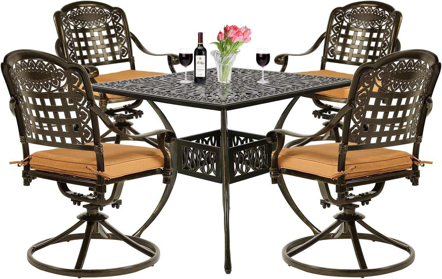 Vivijason 5 Piece Outdoor Patio Dining Set All Weather Cast Aluminum