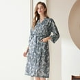 thumbnail image 4 of Women's Robes Women's Knit Robe Vacation Tree Printed Bathrobe V Neck Short Sleeve SPA Hot Tub Bath Knee Length Kimono Robe M, 4 of 5