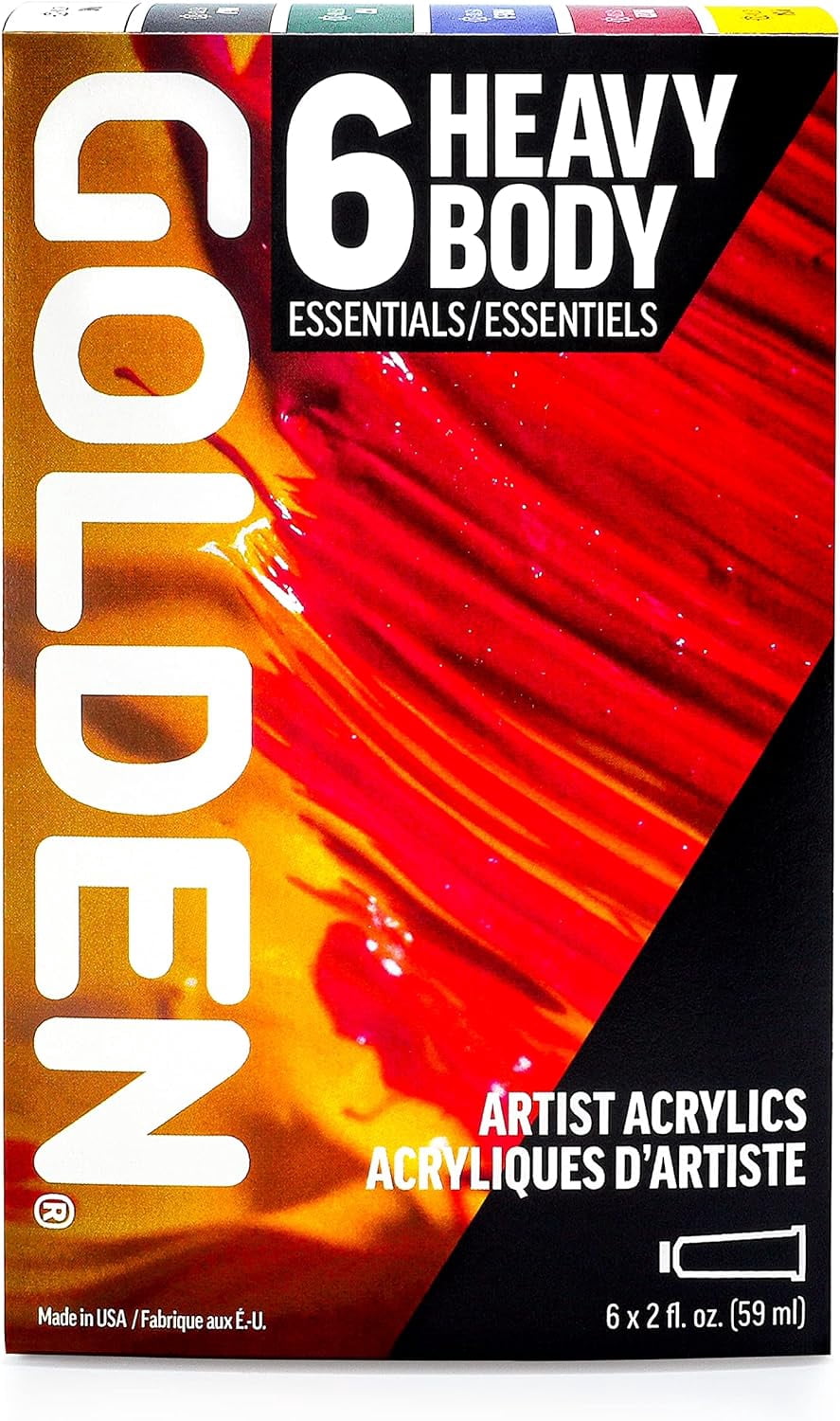 Golden Heavy Body Artist Acrylic Set - Set of 6, Essential Colors, 59 ml Tubes