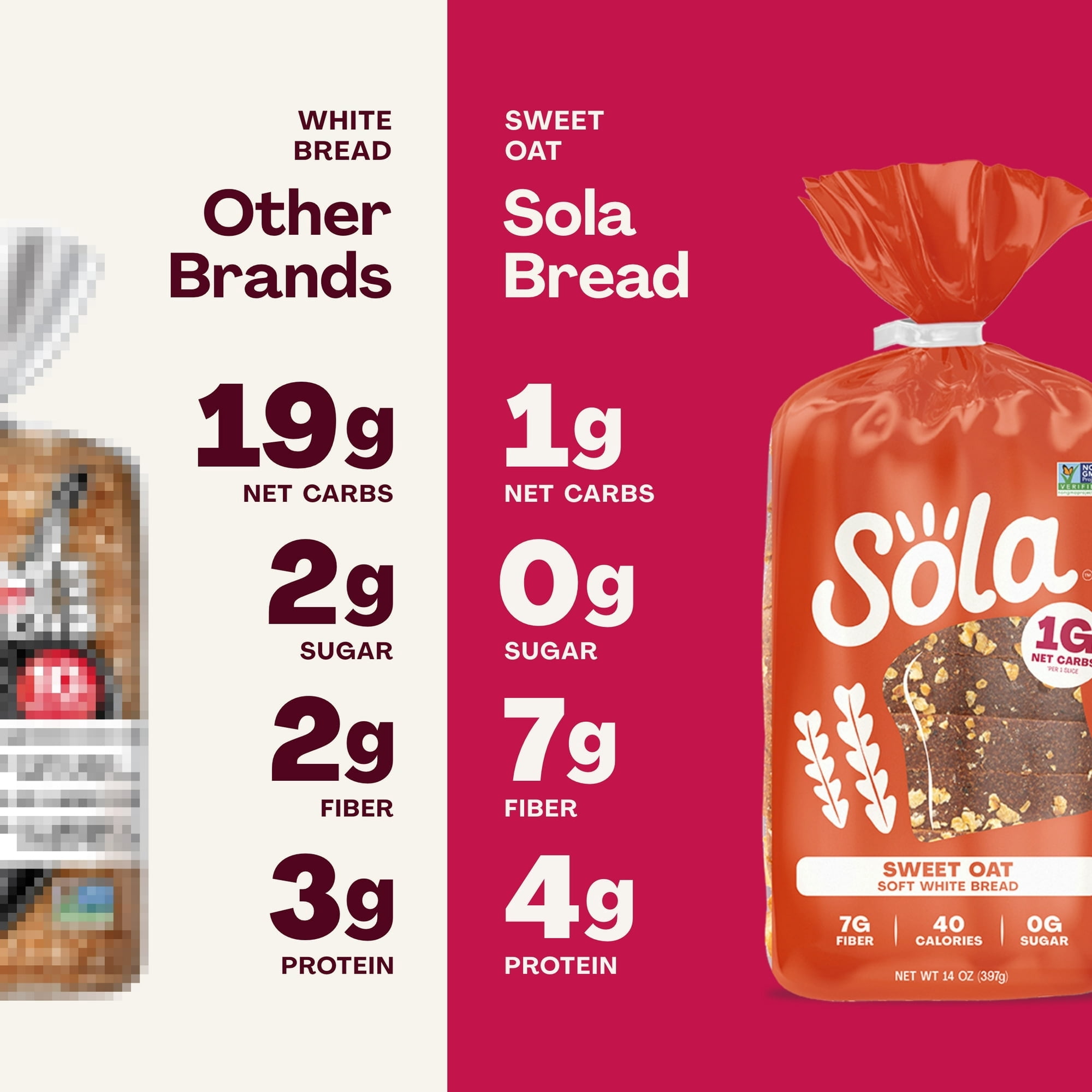 Sola Sweet Oat Sliced Bread, Soft White Bread, Non-GMO, 14 oz, Regular, Shelf-Stable