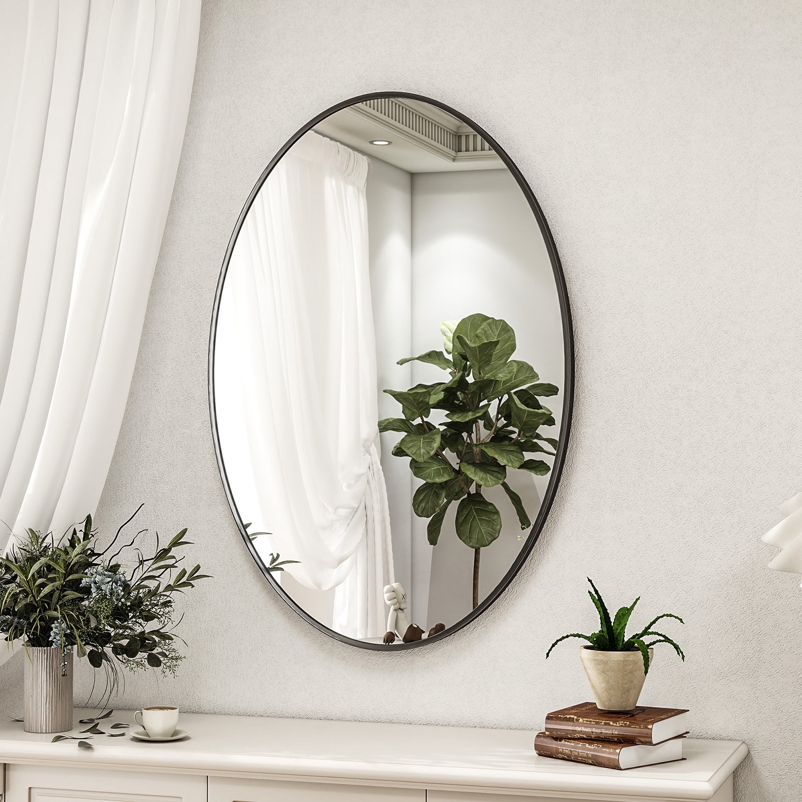 SHATTERVIEW 24"x36" Bathroom Mirror Oval Mirror Wall-Mounted Mirror,Black