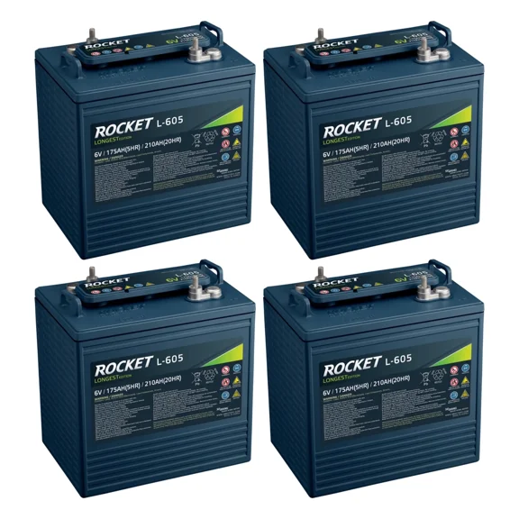 Rocket L-605 210Ah 6V Golf Cart Battery - Compatible w/ T-105 T-605 (Set of 4)