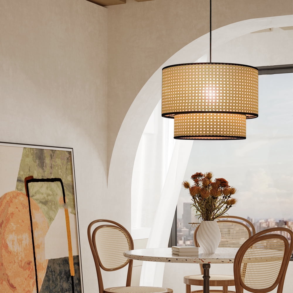 Modern Rattan Pendant Light Wavy Straw Hat Shape, E27 Base Single Hanging Lamp, Natural Bamboo/Rattan, For Bedroom Living Room Dining Hallway Hotel