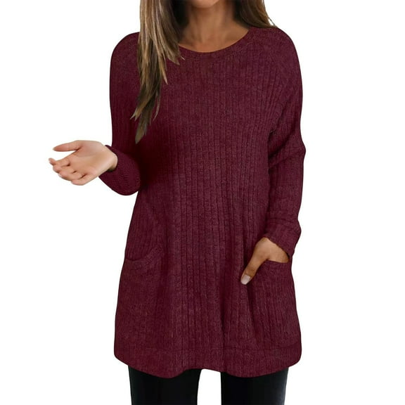 Arlun Soft Cozy Ribbed Knit Sweaters for Women Round Neck Long Sleeve Lightweight Sweater Solid Color Casual Loose Fit Comfortable Basic Pullover Tops with Pockets XL