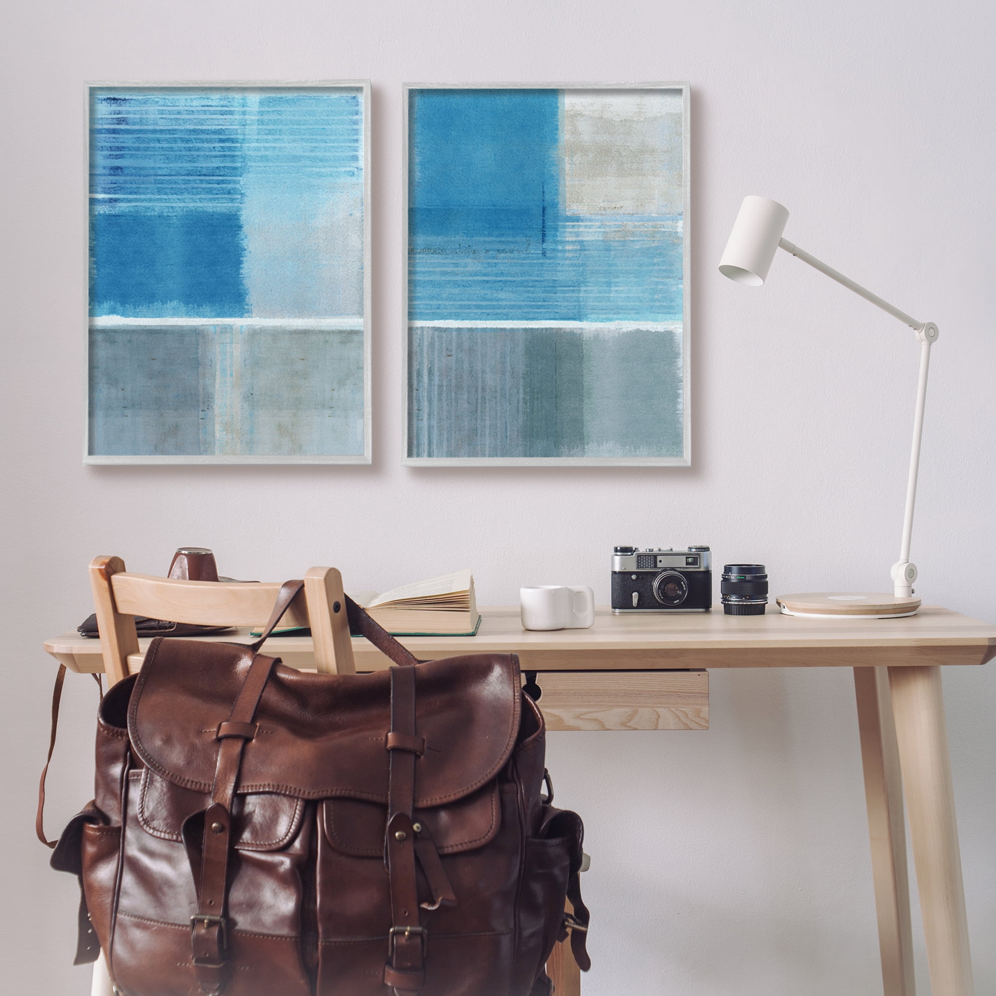 Stupell Industries Blue Rustic Abstraction Abstract Painting Gray Framed Art Print Wall Art, 24 x 30