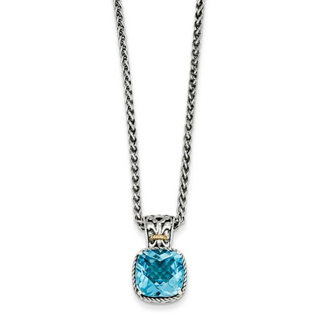925 Sterling Silver Blue Topaz Cushion Soliatire Pendant Necklace
