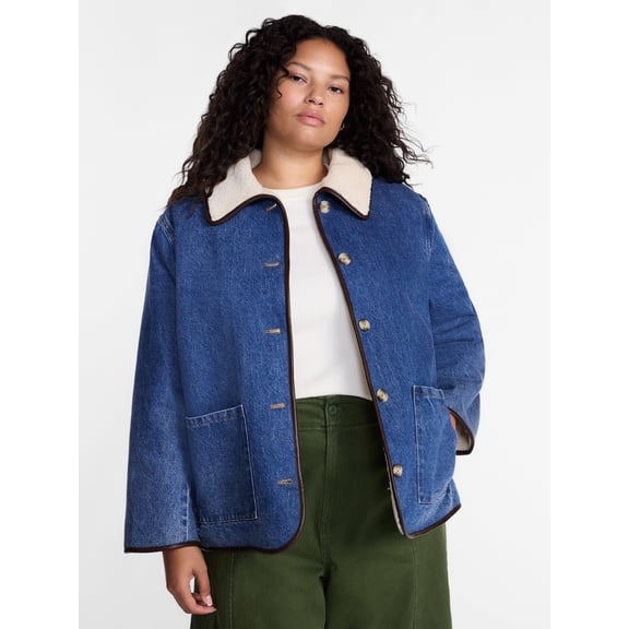 Terra & Sky Women’s Plus Reversible Chore Coat with Long Sleeves, Sizes 0X-5X